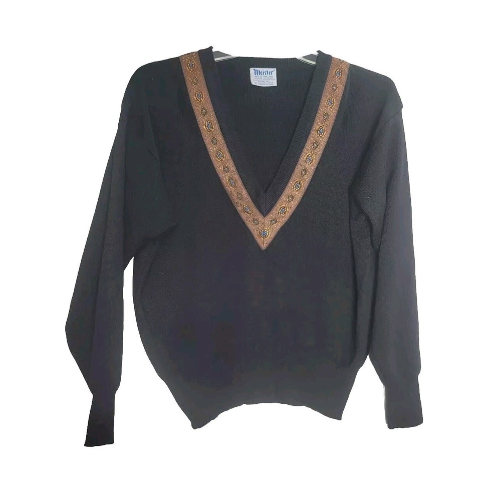 Vintage  Meister Knit Black M V-neck Wool /Acrylic Men's